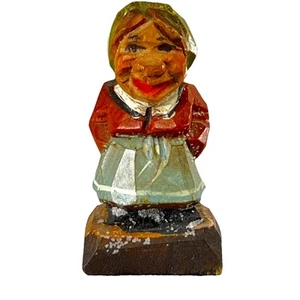 Statua statua arte popolare donna in legno dipinto intagliato vintage - Foto 1 di 8