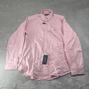 Polo Ralph Lauren cotone uomo media manica lunga bottoni camicia slim fit rosa nuova con etichetta - Foto 1 di 9