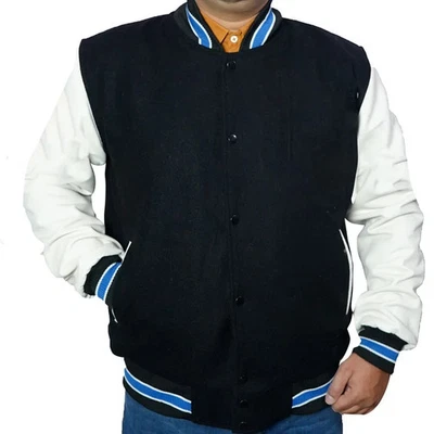 Men's Letterman Motorcycle Biker Baseball Wool Leather Sleeves Varsity Jacket - Image 1 of 4