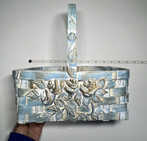 Light Blue Rectangle Woven Basket with Flowers Made in Phillipines Cover