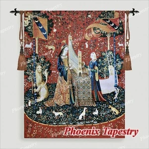 (LARGE) HEARING The Lady & Unicorn Medieval Tapestry Wall Hanging Jacquard Weave - Picture 1 of 10
