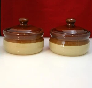 Vintage Steinzeug Deckel Zwiebel Suppe Topf Polpourri Presse Taiwan 2er Set - Bild 1 von 8