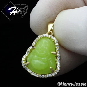 MEN 925 STERLING SILVER SMALL GREEN RHINESTONE GOLD PLATED BUDDHA PENDANT*GP283 - Picture 1 of 4
