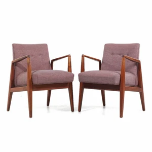 Jens Risom Mid Century Walnut Lounge Chairs - Pair - Picture 1 of 12