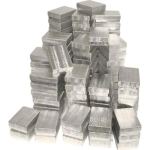 100 Silver Foil Cotton Filled Jewelry Gift Boxes 3 1/4" - Picture 1 of 2