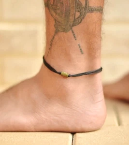 Fußkettchen für Männer Bronze Perle Charm Schwarz Schnur Herren Fußkettchen Geschenk für Ihn - Bild 1 von 10