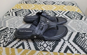 Womens Black Hush Puppies Toe Post Leather Snake Sandals Size 5 Wide EU 38 - Picture 1 of 16