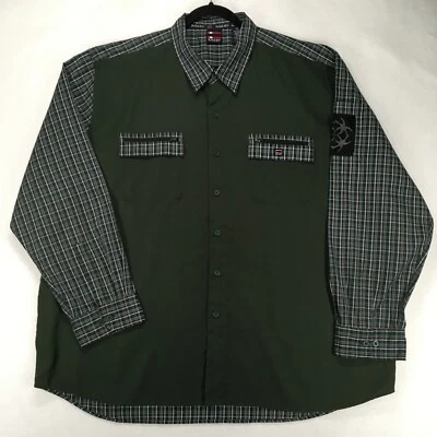 BUGLE BOY Men's Shirt Vintage 90s Size 2X JEAN COMPANY Viscose Plaid Green - Image 1 of 4