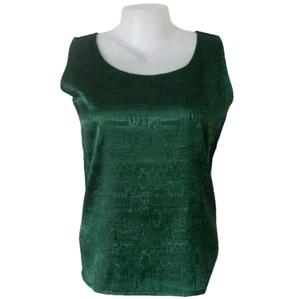 Womens Blouse Tank Top Dark Green Thai Silk Blend Jacquard Weave Sleeveless Vest - Picture 1 of 3