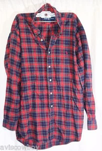 Ralph Lauren Red Plaid Pony Logo Button Long Sleeve Shirt Men's 17.5 35 - Picture 1 of 4