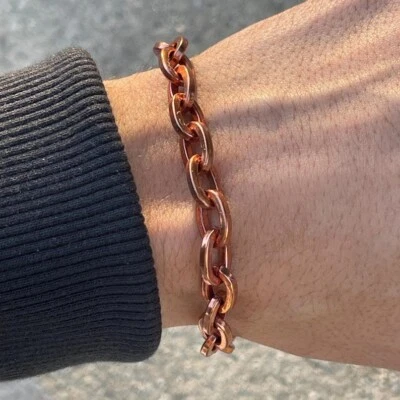 Pure Solid Copper Bracelet Arthritis Cuban Chain Curb Link Rider  Bracelet CJ-15 - Image 1 of 4