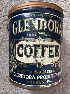 SELTENER antiker GLENDORA KAFFEE 5 Pfund Blecheimer, Drahtbügel & Drehdeckel Warren PA - Bild 1 von 6