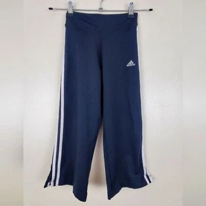 Adidas Kids Black Track Pants White Stripes Elastic Waist Wide Leg Size Small - Picture 1 of 10
