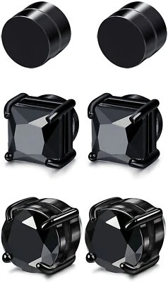 3 pares de aretes magnéticos de acero inoxidable para hombre y mujer circonita cúbica sin piercing clip Foto 1 de 4