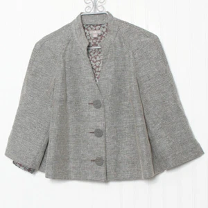 J Jill Blue Brown VNeck Button 3/4 Sleeve Poly Blend Jacket Small - Picture 1 of 10