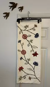 Pottery Barn Embroidered Floral Crewel Bolster Pillow Cotton Cover Sham ~ 14x36 - Picture 1 of 7