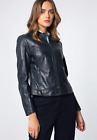 Navy Blue Leather Jacket Women Motorcycle Lambskin Size M L XL XXL Custom Made