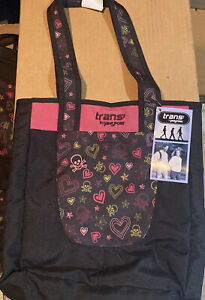 Trans By Jansport Black Tote Bag W/ Hearts & Skulls Black Pink. W/tags. B5