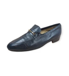 Vintage Bruno Magli Men's Navy Leather Loafers Size 8 - Picture 1 of 8