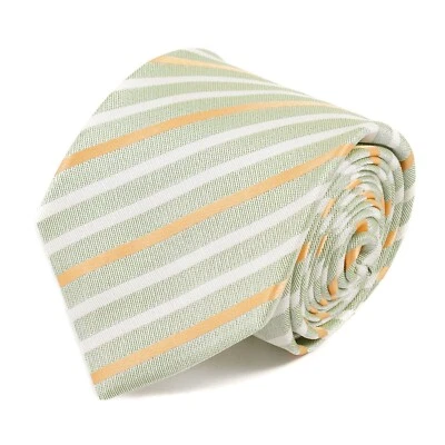 Corbata Isaia Napoli Hoja Verde Seda con Rayas Cinta Naranja y Blanco Nueva Foto 1 de 4