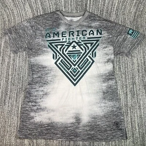 American Fighter Distressed T Shirt Mens 2XL Gray White Short Sleeve Graphic Tee - Picture 1 of 10