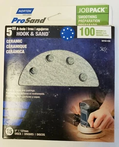 Norton 50152-038 5" 8-Hole, 100 Grit Hook & Sand Sanding Disks. 15 Disks Total - Picture 1 of 1