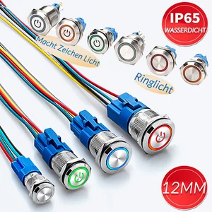 12mm Metal Druckschalter Tastend Rastend LED Beleuchtung Drucktaster Wasserdicht - Bild 1 von 23
