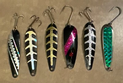 "Lote-6 cucharas de arrastre vintage surtidas de 3"" salmón trucha Walleye lucio del norte" Foto 1 de 4