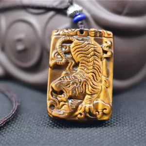 Natürliche Tigeraugen Halskette geschnitzt tapferer Tiger Kristall Amulett Schmuck - Bild 1 von 4