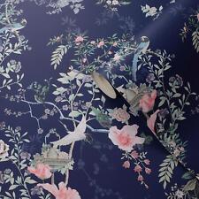 Muriva Ophelia Lipsy Wallpaper Romantic Floral Trails Birds Navy 144080