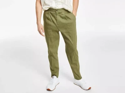 Pantalones cónicos plisados elásticos para hombre Alfani, suelo militar, 32X32 Foto 1 de 3