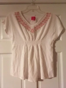 LILLY PULITZER FOR TARGET Girl’s Top Sz Large (10/12) White Pink Gold Embroidery - Picture 1 of 6