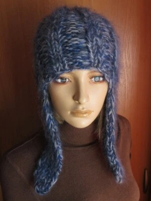 Ручной вязки Mohair шляпа серый/синий - Изображение 1 из 4