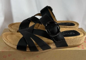 EuroSoft by Sofft Women's Gwenda Footbed Faux Leather Black Sandals Size 8, NEW - Picture 1 of 10