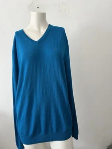 Calvin Klein Size Large Blue Cotton Blend V Neck Gray Trim Pullover Sweater - Picture 1 of 6