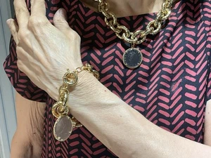 STATEMENT SET Cristina Sabatini real ITALY Coin Bracelet 7.5” & Necklace 16” - Picture 1 of 15