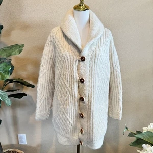 Angela Campos de Morris handgestrickte mexikanische Strickjacke Pullover OVERSIZED Small creme - Bild 1 von 13