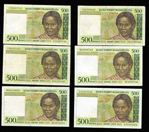 Lot de 6 billets de 500 Francs Madagascar Type 1995 + ou -Sup ( 009 ) - Picture 1 of 3