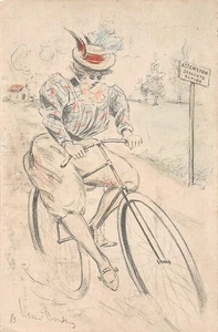 POSTCARD GLAMOUR GIRL RIDING A BICYCLE HENRI BOUTET - Picture 1 of 2