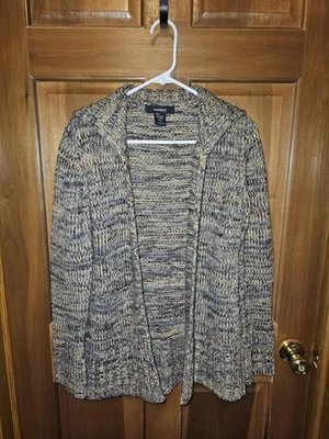 EXPRESS Variegated Brown Knit Sweater Open Cardigan Women Jacket Loose Small - Image 1 of 4