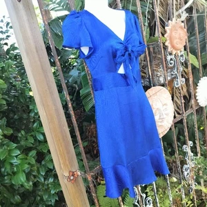 Michael Kors Women's Royal Blue Floral Pattern Ruffle Sleeve Dress Size 2 - Picture 1 of 14