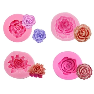 4Pcs 3D Rose Flower Silicone Mold DIY Fondant Chocolate Baking Mould Soap Tools - Picture 1 of 7