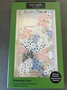 KATE SPADE Protective Case Magsafe For IPHONE 16 PRO MAX Floral White Clear Blue - Picture 1 of 4