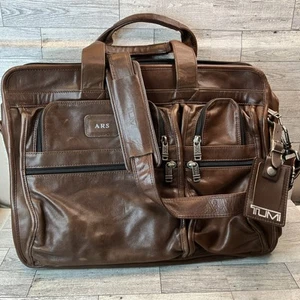 Vintage TUMI Alpha Brown Leather Expandable Briefcase Attache CLEAN No odors - Picture 1 of 14
