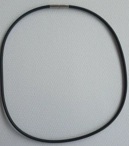 Black Rubber cable necklace 50cm, 3mm wide satin stainless steel magnetic clasp - Picture 1 of 3