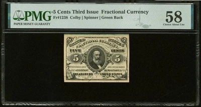 PMG ChAU 58. FR# 1238 Fractional 1864 Union Currency 5c, Civil War Third Issue - Image 1 of 4