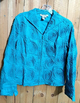 Chaqueta Samuel Dong Mujer Pequeña Texturizada Roseta Cremallera Mangas Largas Turquesa’s Foto 1 de 4