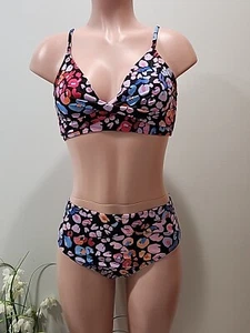 NWT Cupshe Two Piece Swimsuit Medium Leopard Black Pink Blue Purple Red Orange - Picture 1 of 7