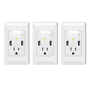 3 Stück 4,2A Schnelllade Steckdose 2 USB Port Steckdose mit LED Nachtlichtplatte - Bild 1 von 11