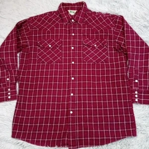 Vintage Key Shirt Mens L Red Plaid Western Pearl Snap Up Chore Barn Rancher - Picture 1 of 9